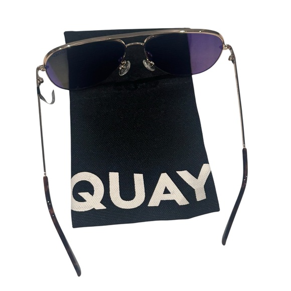 Quay High Key Mini (Large) Aviator Sunglasses Rose Gold Multi Blue New - Picture 7 of 12